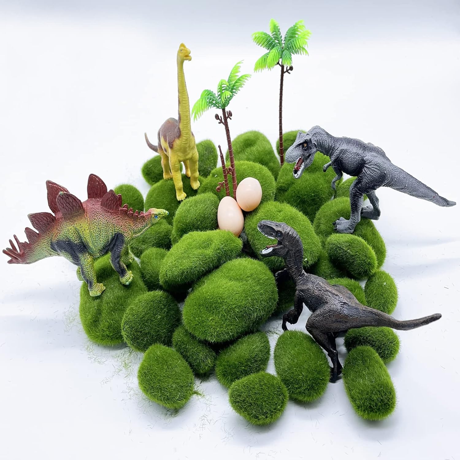 40PCS Artificial Moss Rocks Decorative Moss Balls Green Moss Covered Stones for Plants Decor Home Craft 4 Size