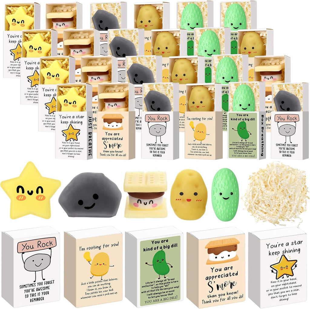 Wettarn 25 Sets Appreciation Gifts Cute Stress Balls with Support Gift Boxes Inspirational Party Favors for Employee Coworker Friends Office Positive Relief Toys Desk Decor