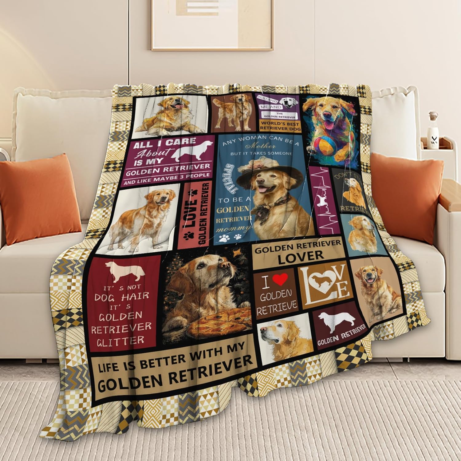 Golden Retriever Throw Blanket Golden Retriever Puppy Stuff Gifts for Dog Lover Kids Girls Boys Adults Women Men Soft Cozy Warm Plush Fluffy Fuzzy Fleece Blanket Decor 40''X50''