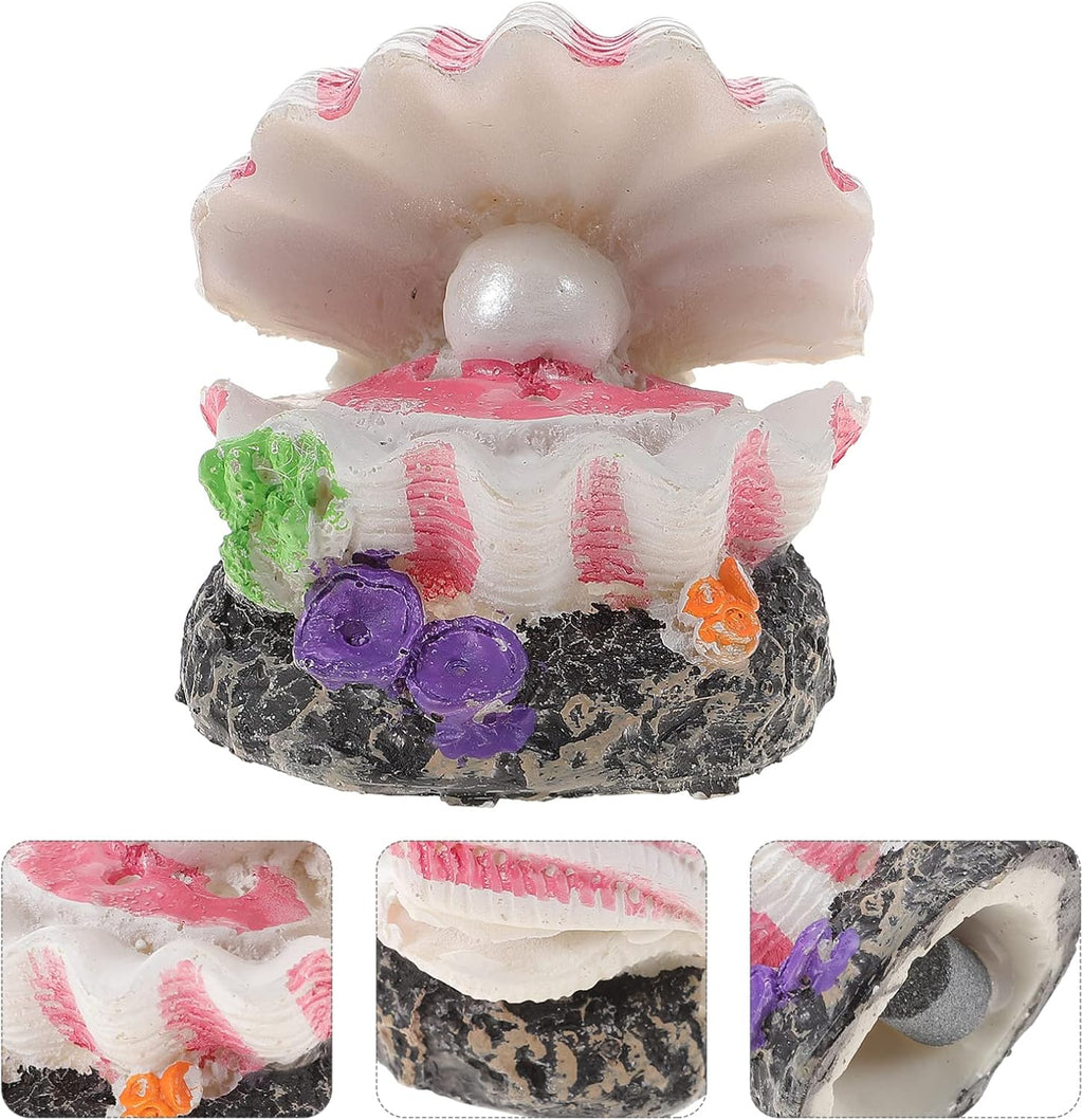 POPETPOP Aquarium Bubbler Decorations : Resin Sea Shell Pearl Fish Tank Ornaments with Air Stone for Fish Tank Landscape