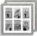 14x14 Picture Frame Set of 2, Grey with Glass Collage Frame, Display Photo Six Opening 4x6 With Mat or 14 x 14 Without Mat - Horizontal or Vertical Wall Mounting