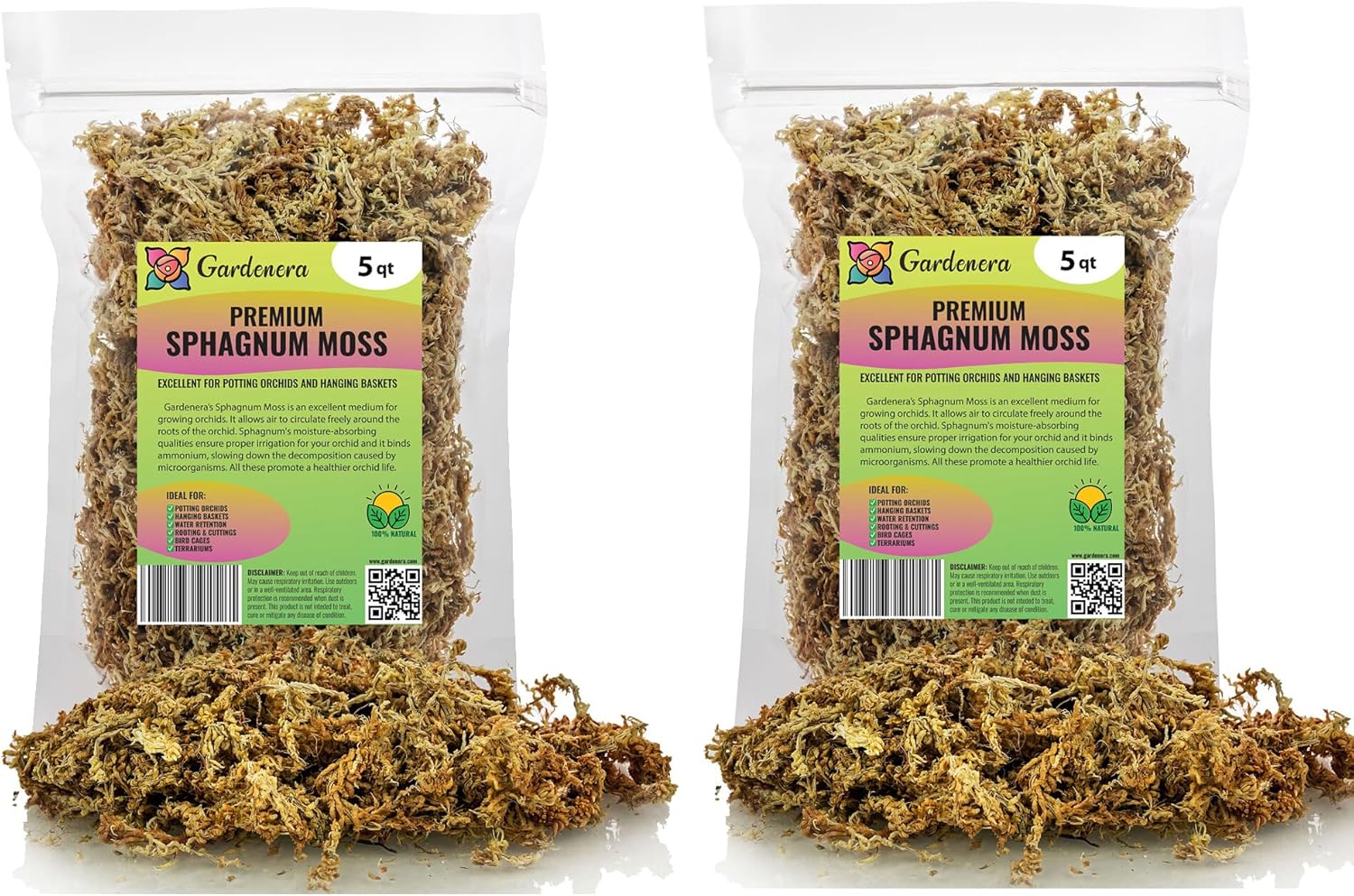 Premium Grade Sphagnum Moss by Gardenera - 10 Quart - Organic Hand Mixed New Zealand Long Fibered Sphagnum Moss Orchid - 2 Bags of 5 Quart