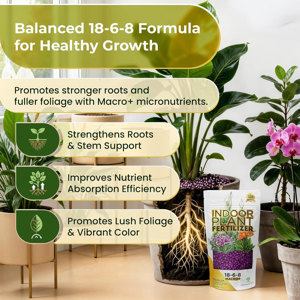 Indoor Plant Fertilizer Pellets | 18-6-8 Macro Plus for Seedlings and Mature Plants | Multi-Purpose Blend & Gardening Supplies| 5.2 oz Resealable Packaging