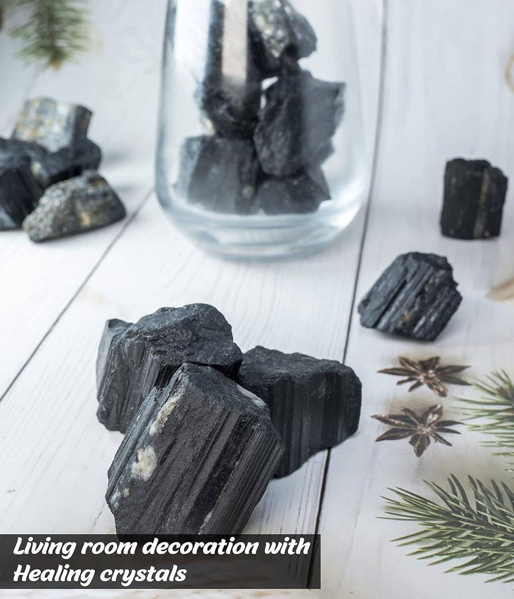 Crocon 1LB Black Tourmaline Rough Bulk Natural Stone Raw Gemstone Tumbling Cabbing Polishing Gem Mining Chakra Balancing Reiki Healing Good Luck Home Office Decor