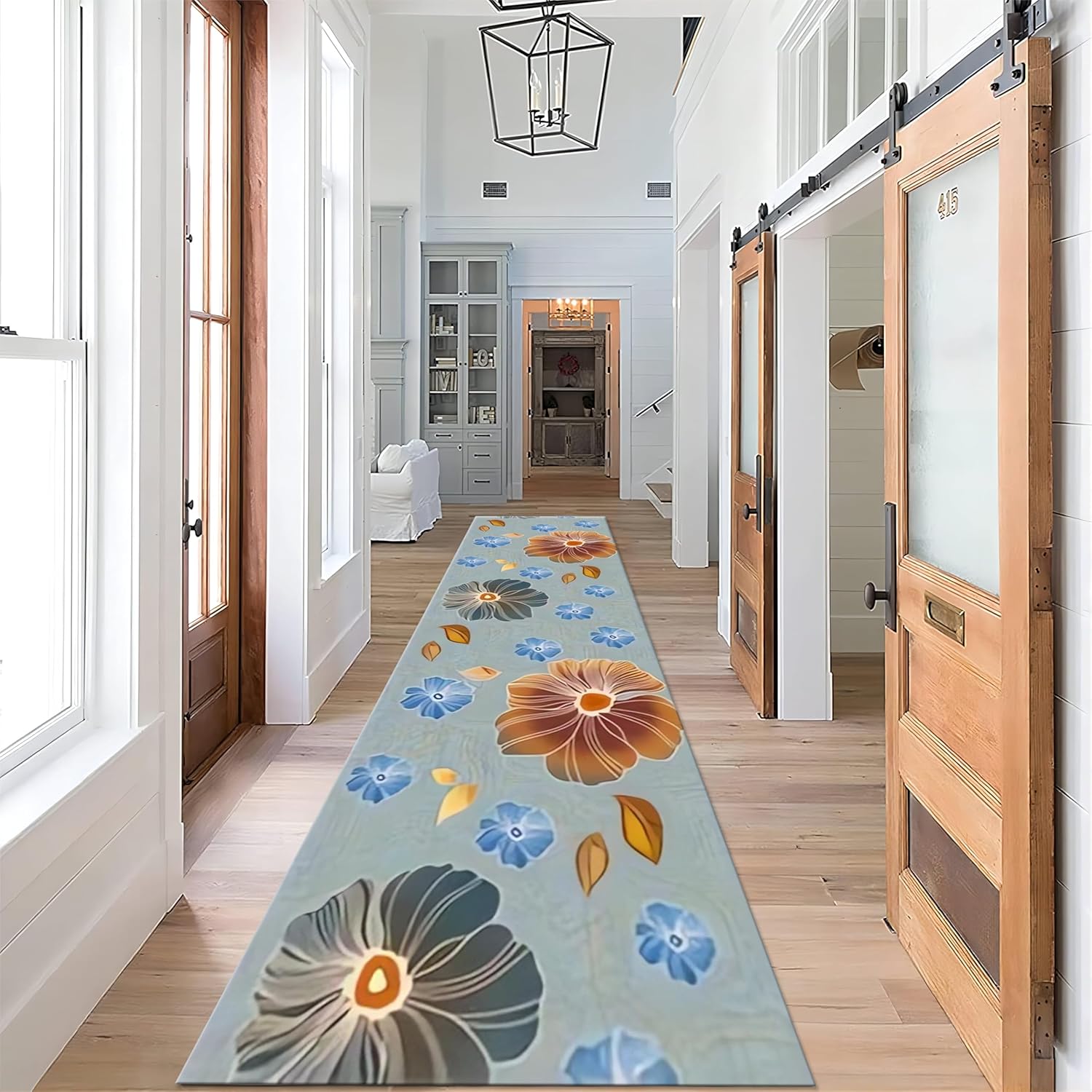 Watercolor Art Flower Entrance Rug, 4x12ft, Simple Beautiful Petal Living Room Carpets, Breathable Soft Reduce Noise Kitchen Rug, Printed Fade Resistant Durable Rugs for Indoor Entry