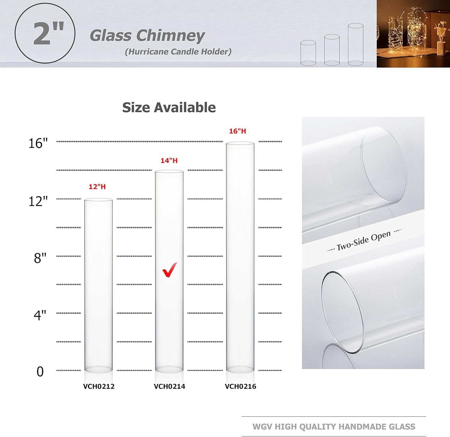 WGVI Hurricane Candle Holder Sleeve, Wide 2", Height 14", Clear Glass Cylinder Candleholder, Chimney Tube, Open Ended Candle Shade, 12 Pieces Bulk