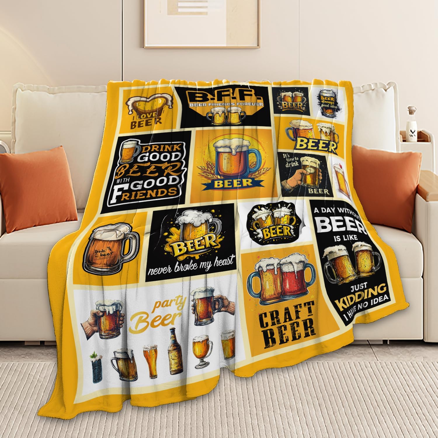 Beer Blanket Drink Beer Throw Blanket Gifts for Adults Women Man Super Soft Cozy Plush Fluffy Fuzzy Fleece Blanket Decor 40''X50''