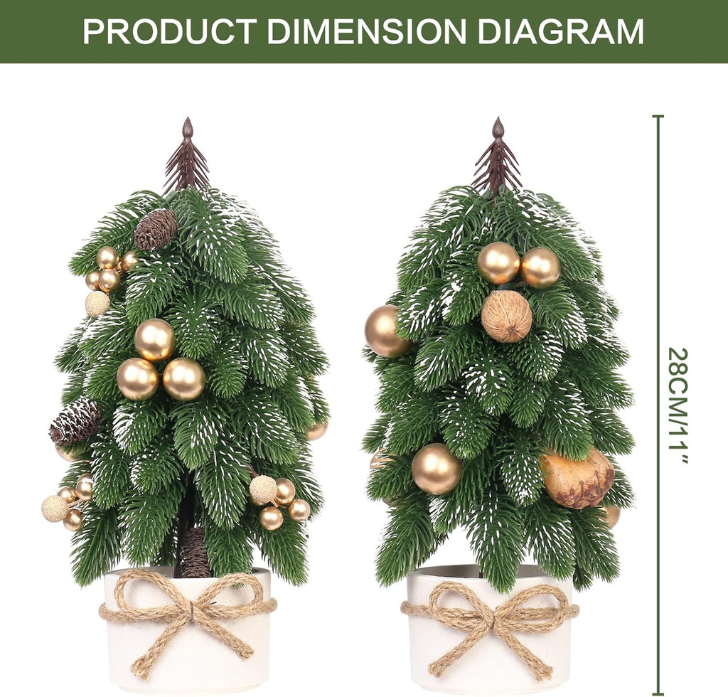 2PCS Small Christmas Tree, Artificial Gold Berry Pinecone Mini Tabletop Christmas Tree Decorations, for Wedding Holiday Indoor Xmas Party Decor.