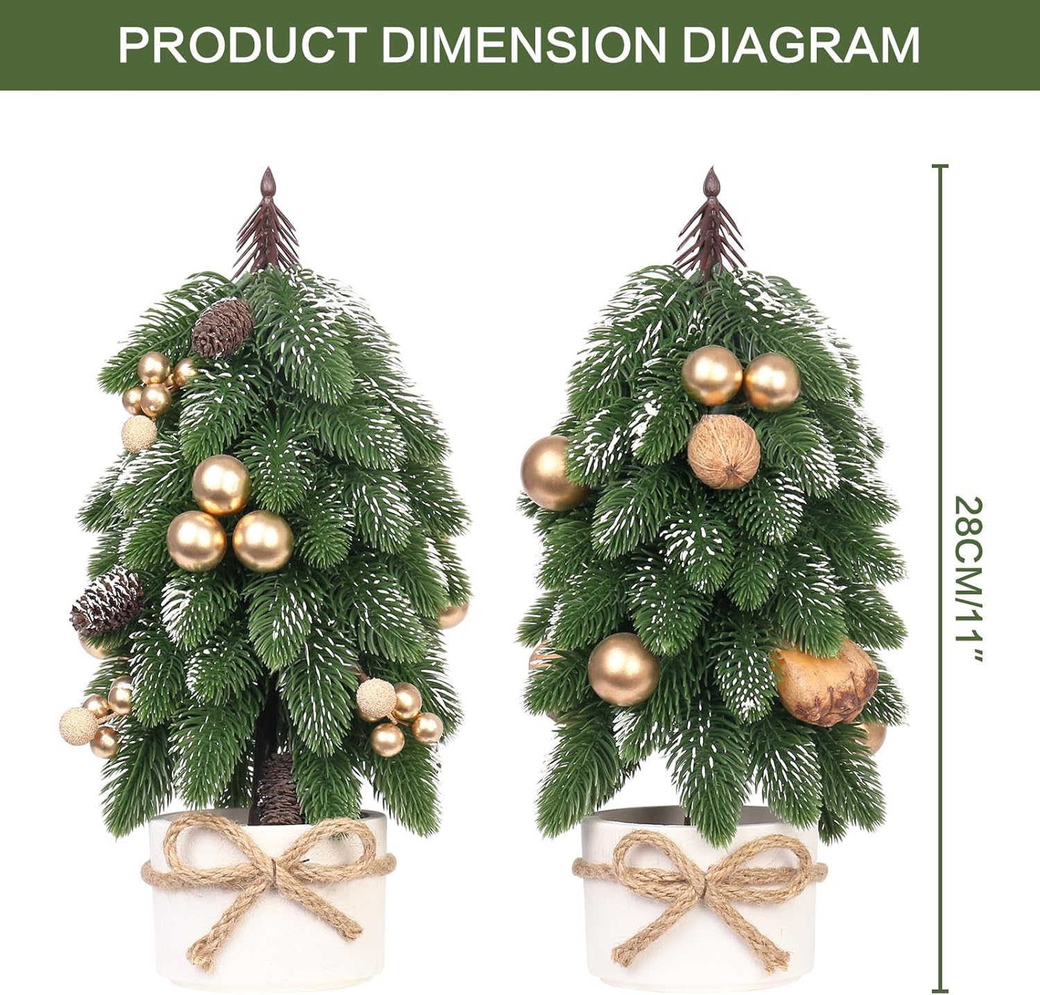 2PCS Small Christmas Tree, Artificial Gold Berry Pinecone Mini Tabletop Christmas Tree Decorations, for Wedding Holiday Indoor Xmas Party Decor.