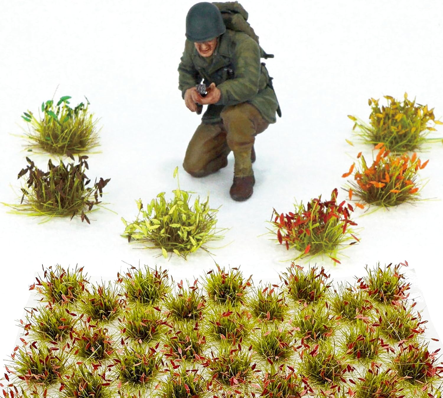 Woohome 32 Miniature Grass Cluster, Red Static Grass Tuft Model Vegetation Groups for DIY Model Train Landscape