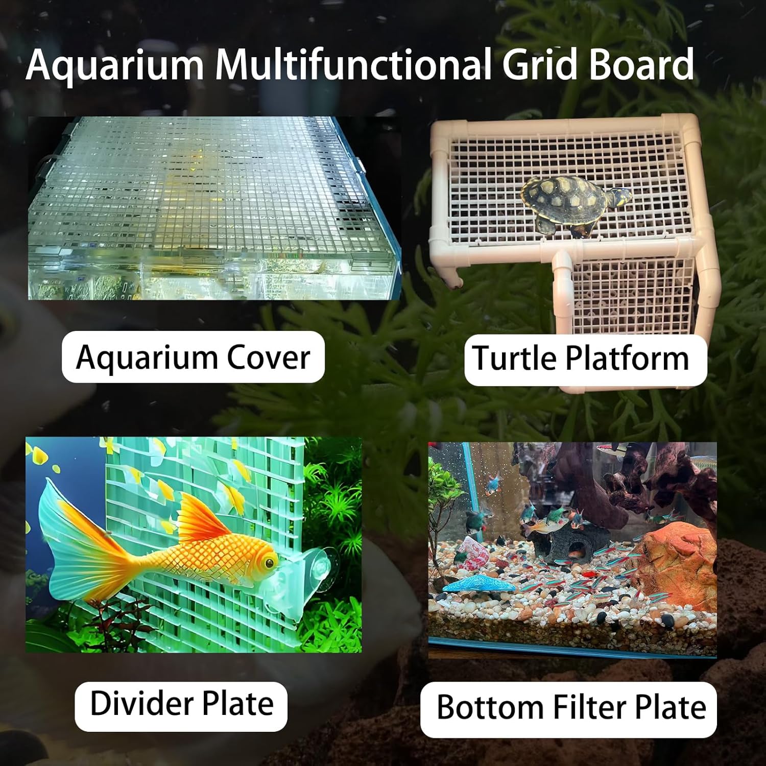 6 PCS Aquarium Fish Tank top Cover lid Divider Plastic Grid Panel Egg Crate Grate Bottom Isolation Filter Tray Separation Hoods with Acrylic Clear Clips Holder