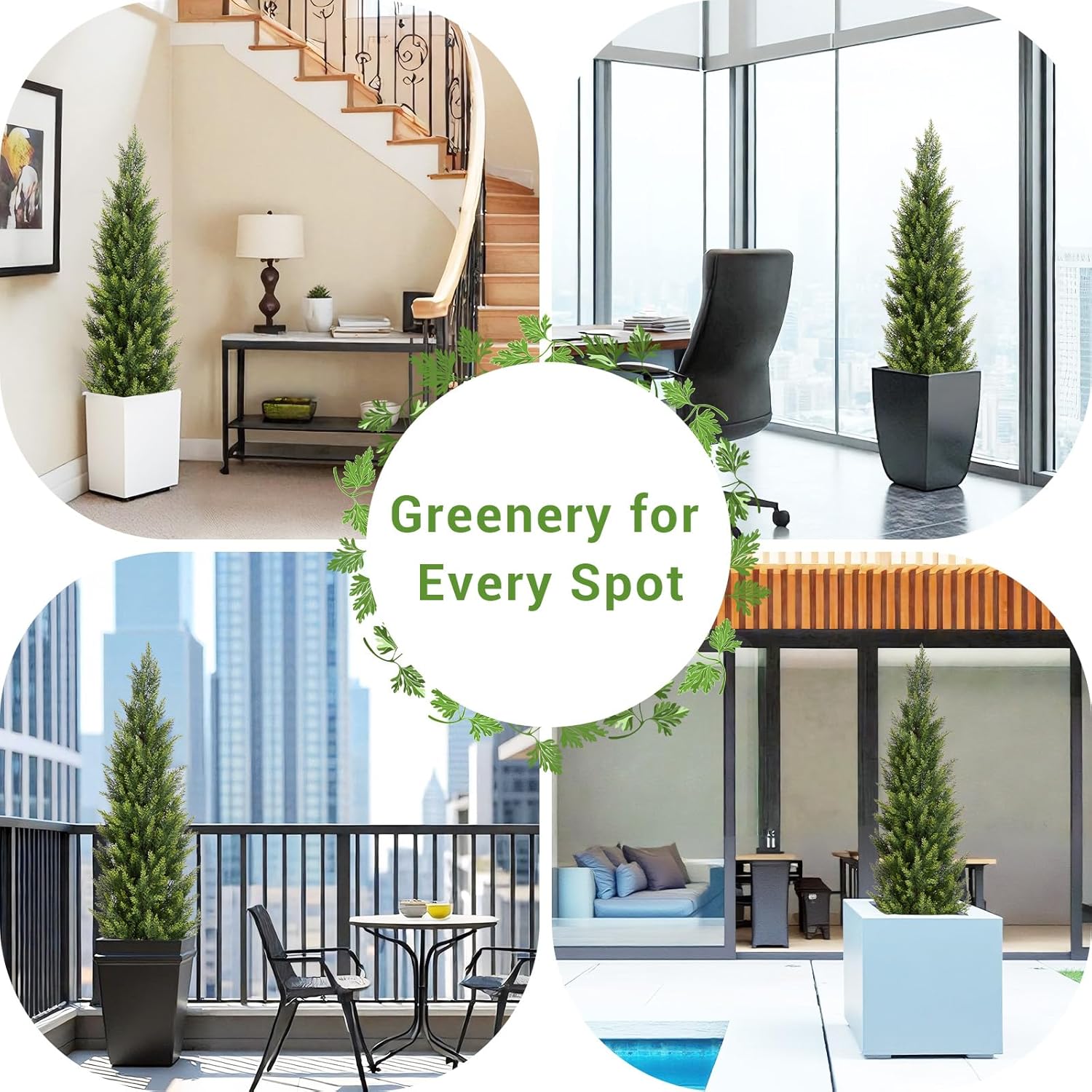 5FT Artificial Cedar Christmas Topiary Trees Set of 2 - Realistic Faux Cypress Plants UV Resistant for Outdoor Planter, Fake Bushes & Shrubs for Porch Front Door Outside UV Rated, 5 Feet Tall, 2 Pack