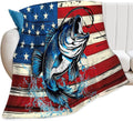 Bass Fish Blanket American Flag Fishing Throw Blankets Gifts for Girls Boys Kids Fishing Lover Soft Cozy Fleece Plush for Couch Sofa Bed 60"x50"