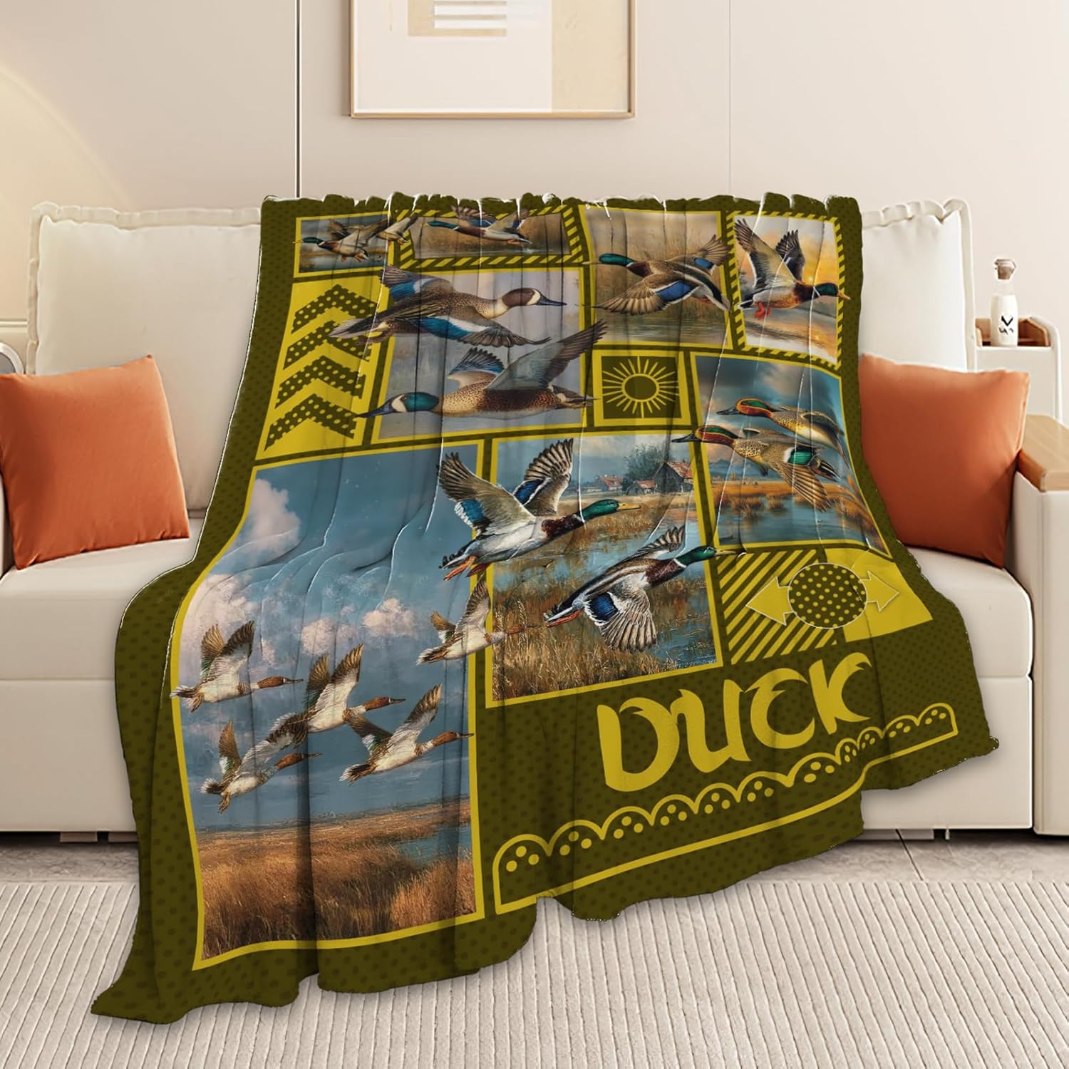 Duck Throw Blanket Hunting Mallard Duck Stuff Gifts for Kids Girls Boys Adults Women Men Soft Cozy Warm Plush Fluffy Fuzzy Fleece Blanket Decor 50''X60''
