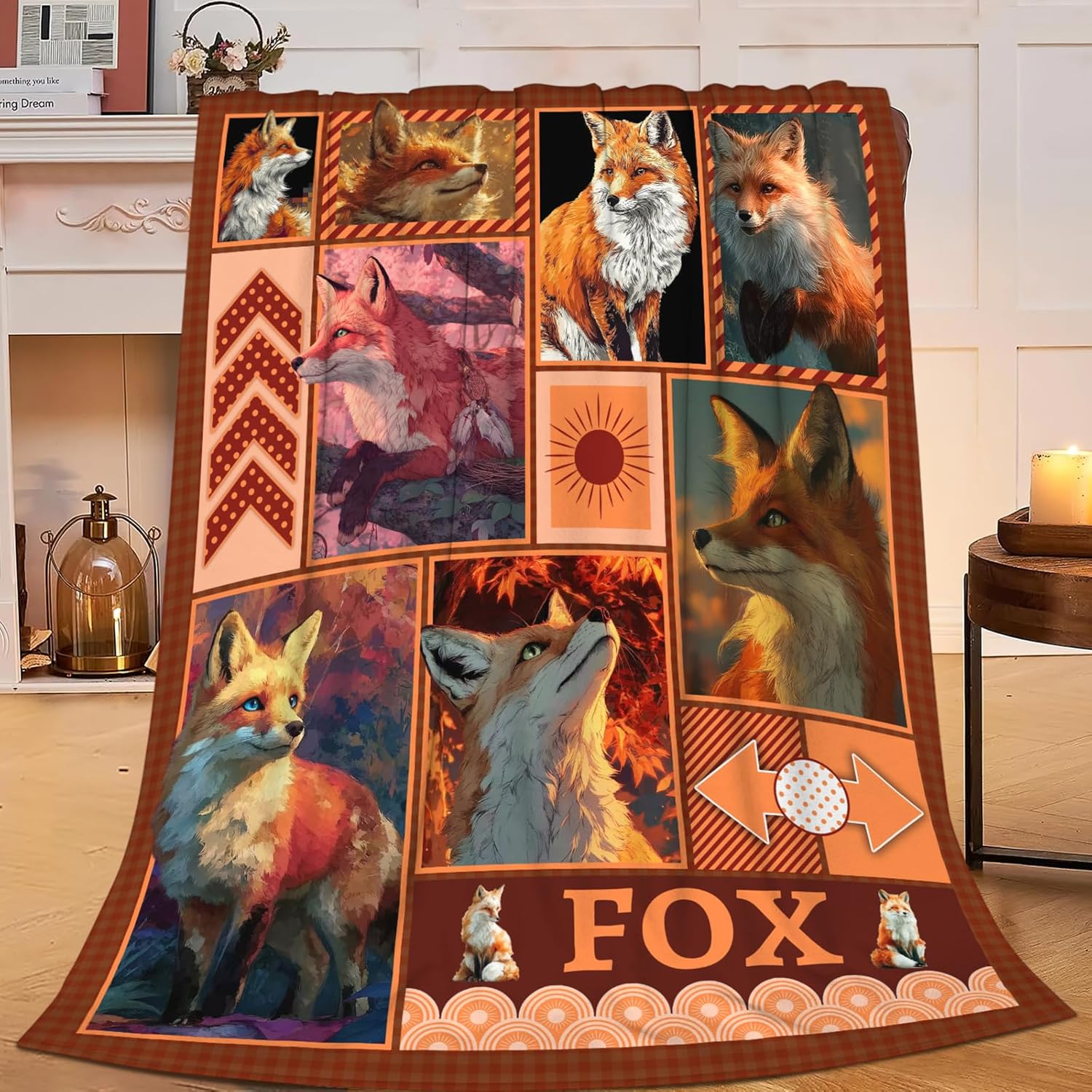 Fox Throw Blanket Orange Fox Stuff Gifts for Kids Girls Boys Adults Women Men Soft Cozy Warm Plush Fluffy Fuzzy Fleece Blanket Decor 50''X60''