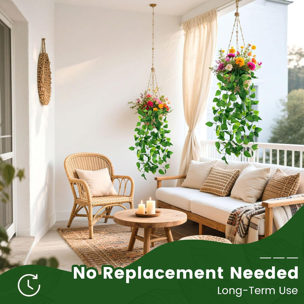 DomeStar 2PCS Fake Vines, Fake Hanging Plants Ivy Vines, Artificial Greenery Garland for Home Kitchen Wall Decor Aesthetic Home Decor (No Baskets)