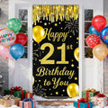 IVN 21st Birthday Door Cover 71x35 Inch Black Gold Birthday Banner for Party Decorations Balloons Stars Fireworks Backdrop Sign for Men Women Photo Booth Prop Wall Decor