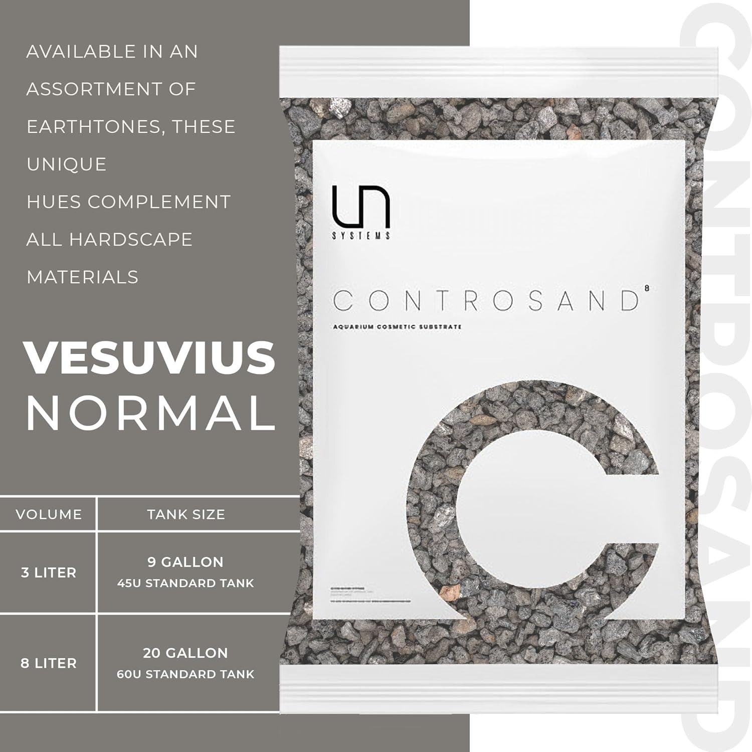 UNS Controsand - Vesuvius, 3L - Natural Freshwater 3-5 mm Dark Gray Gravel - Decorative Small Rocks for Aquascaping Planted Tank - Aquarium Terrarium Substrate for Betta, Shrimp, Fish, Reptile Decor