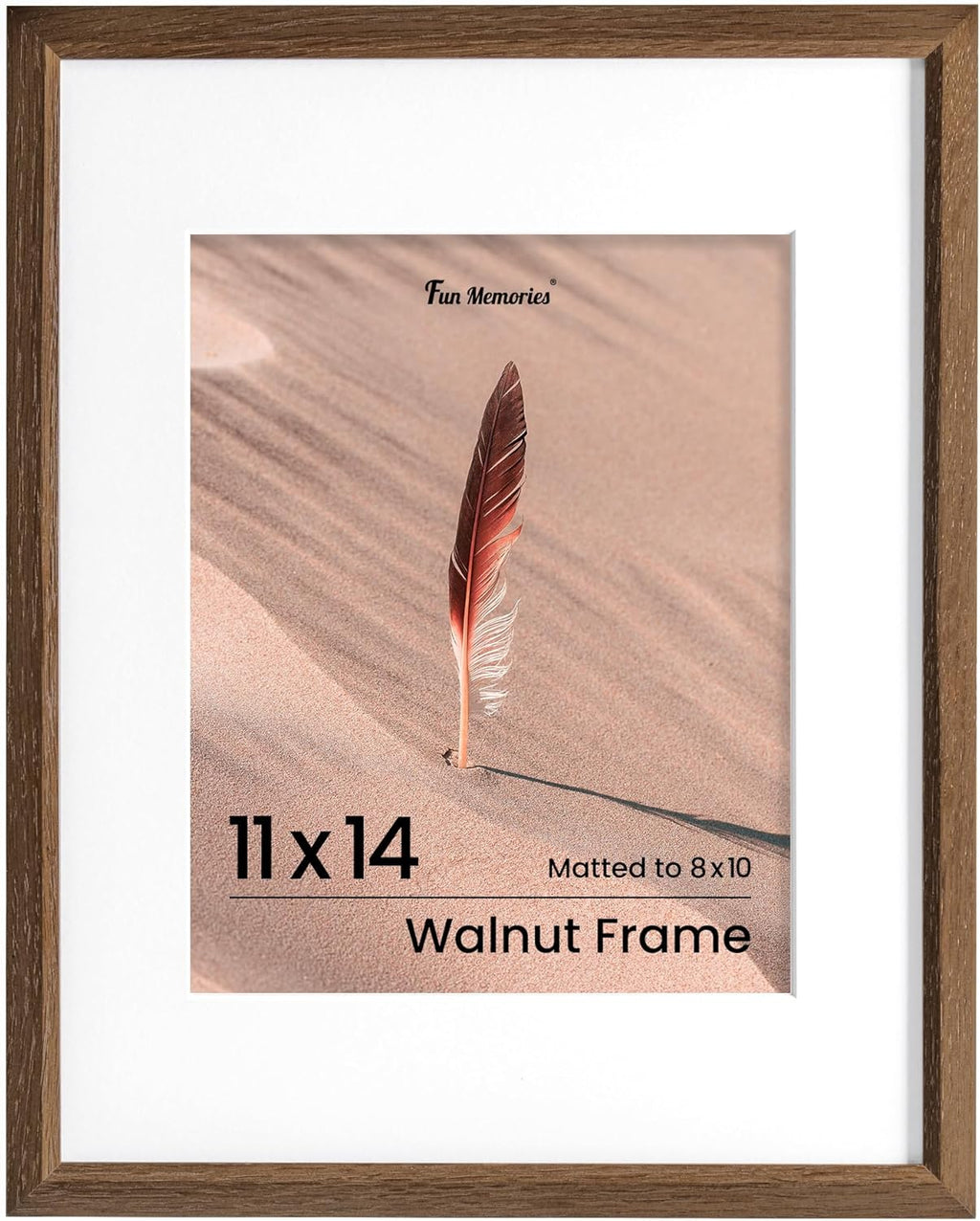 Fun Memories 11x14 Oak Picture Frame for Wall, 11x14 Frame with Matted to 8x10, Solid Wood Poster Frames for Wall Art Photo and Prints (Walnut, 1 Pack)