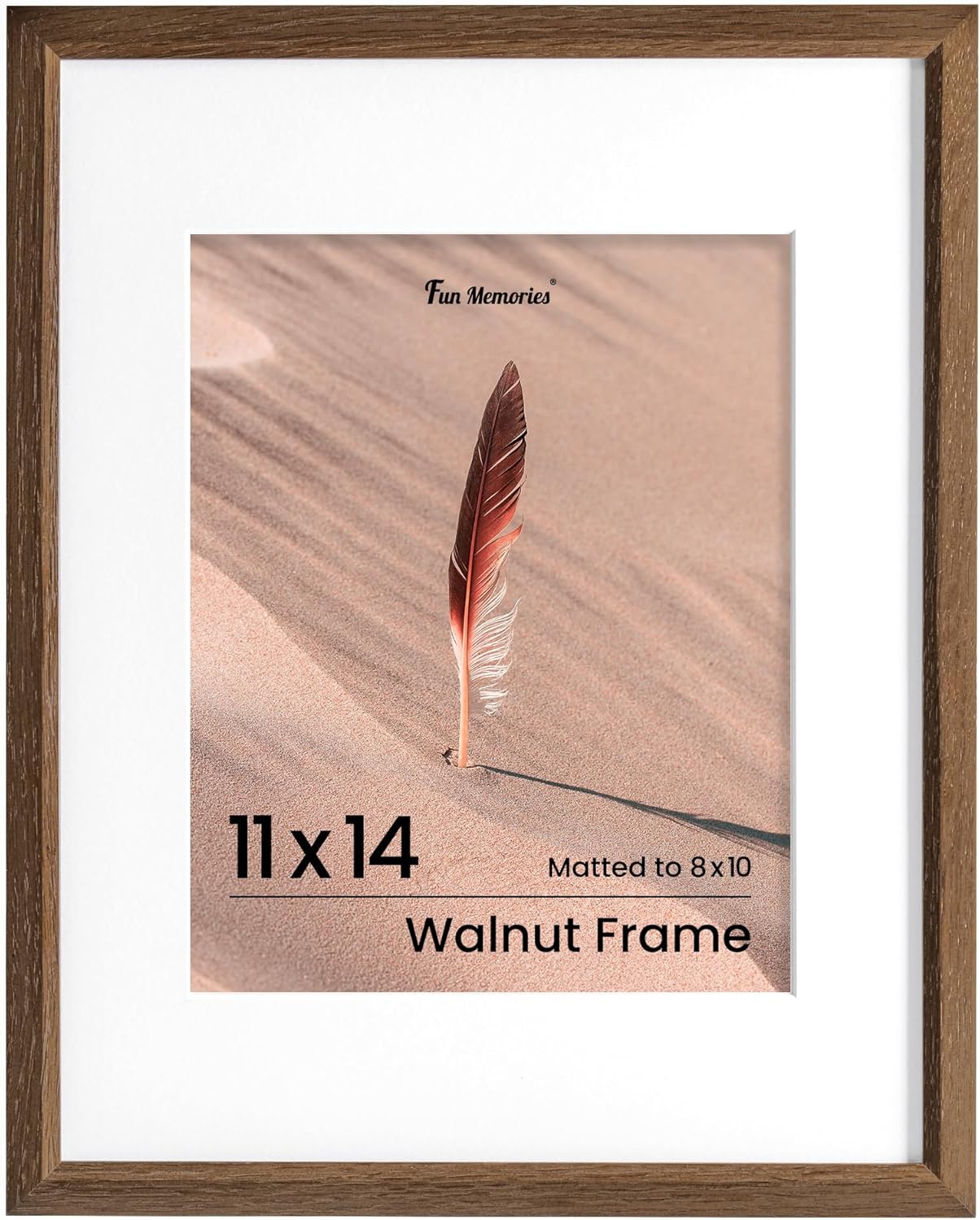Fun Memories 11x14 Oak Picture Frame for Wall, 11x14 Frame with Matted to 8x10, Solid Wood Poster Frames for Wall Art Photo and Prints (Walnut, 1 Pack)