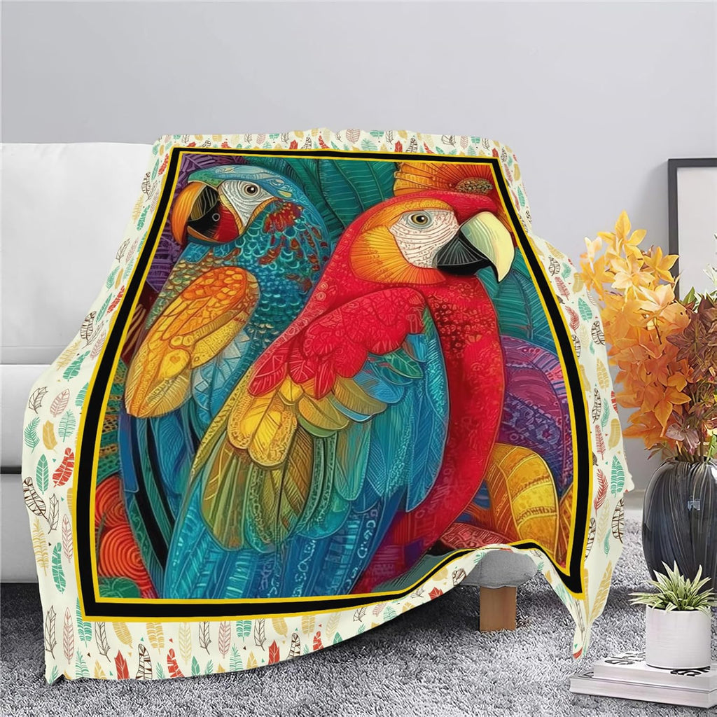 Parrot Bird Throw Blanket Macaw Stuff Gifts for Kids Girls Boys Adults Women Men Soft Cozy Warm Plush Fluffy Fuzzy Fleece Blanket Decor 50''X60''