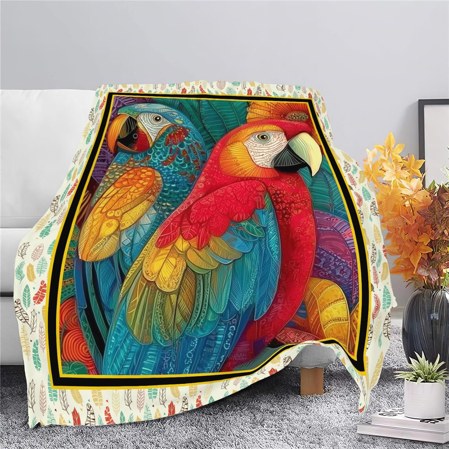 Parrot Bird Throw Blanket Macaw Stuff Gifts for Kids Girls Boys Adults Women Men Soft Cozy Warm Plush Fluffy Fuzzy Fleece Blanket Decor 50''X60''