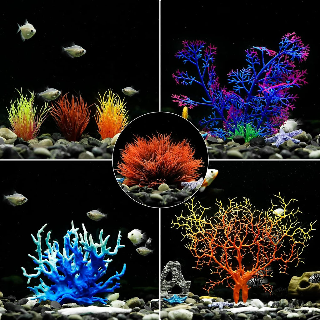 MyLifeUNIT Aquarium Plants, 7 Pack Artificial Coral Ornament for Fish Tank Decorations (Multicolor)