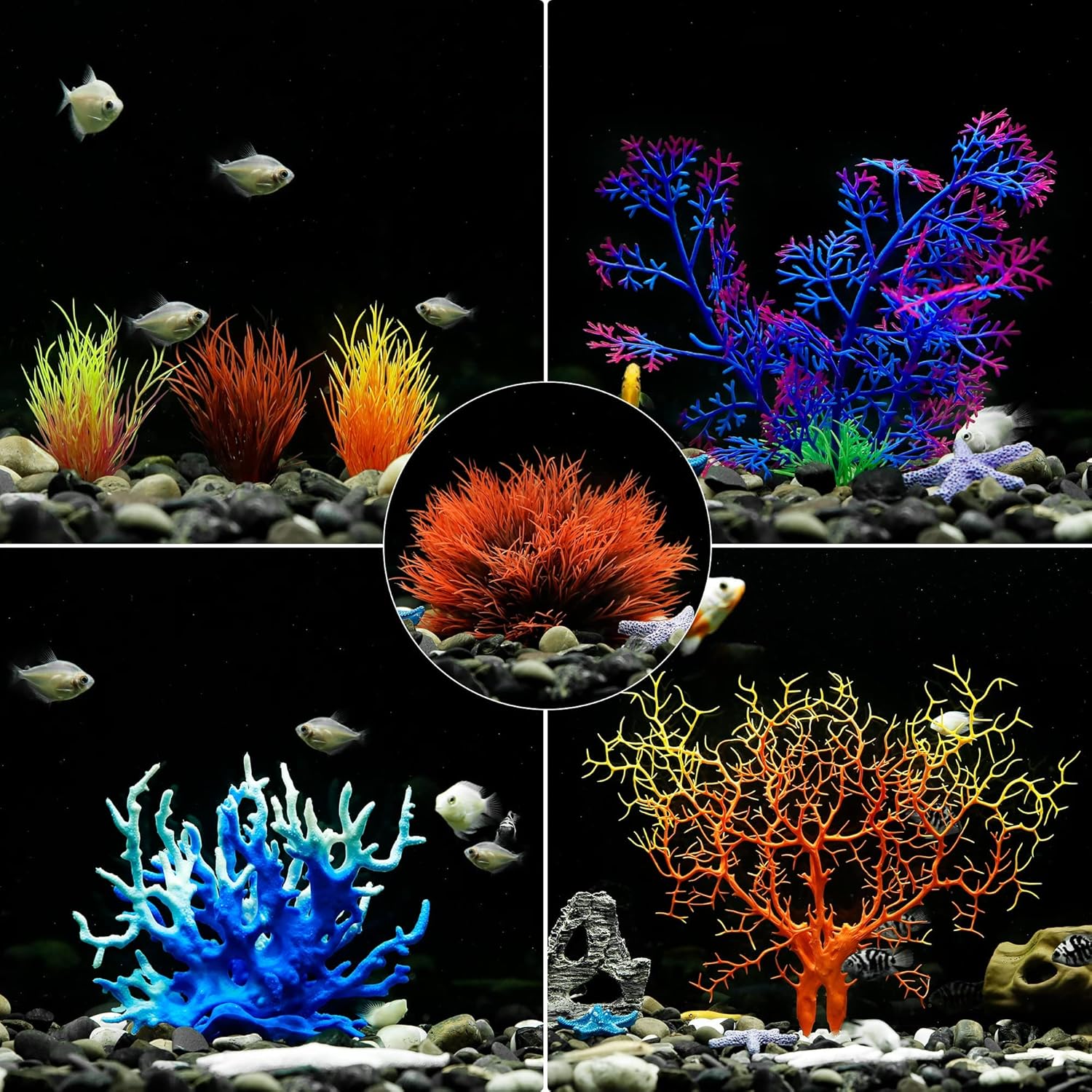 MyLifeUNIT Aquarium Plants, 7 Pack Artificial Coral Ornament for Fish Tank Decorations (Multicolor)
