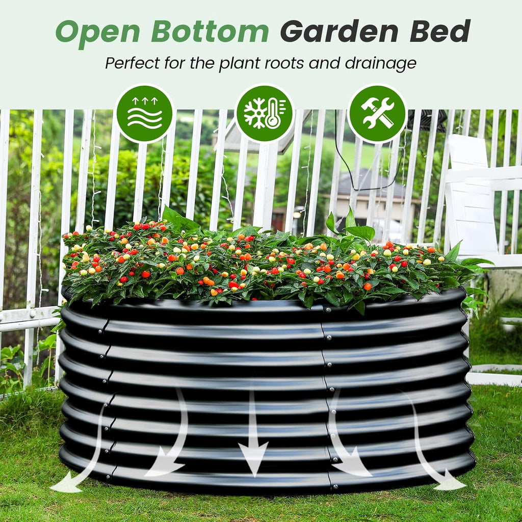 Land Guard 4×4×2ft Galvanized Raised Garden Bed Kit, Round Galvanized Planter Raised Garden Boxes Outdoor, Large Metal Raised Garden Beds for Vegetables, Grey