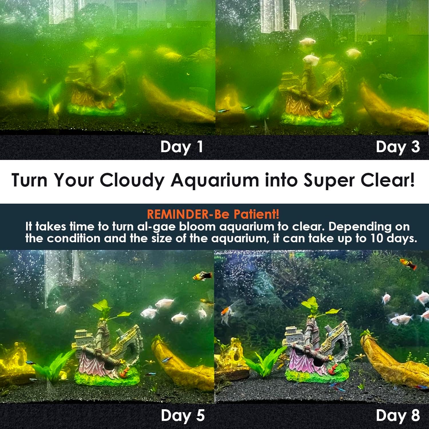 U - V Aquarium Filter with Timer (3/6/12/24 Hours) for Green Water Cleaning, Fish Tank Filter with Aeration & Rainfall Mode, Turtle Filter with Efficient Filter Sponge for Tanks 40-150 Gallon