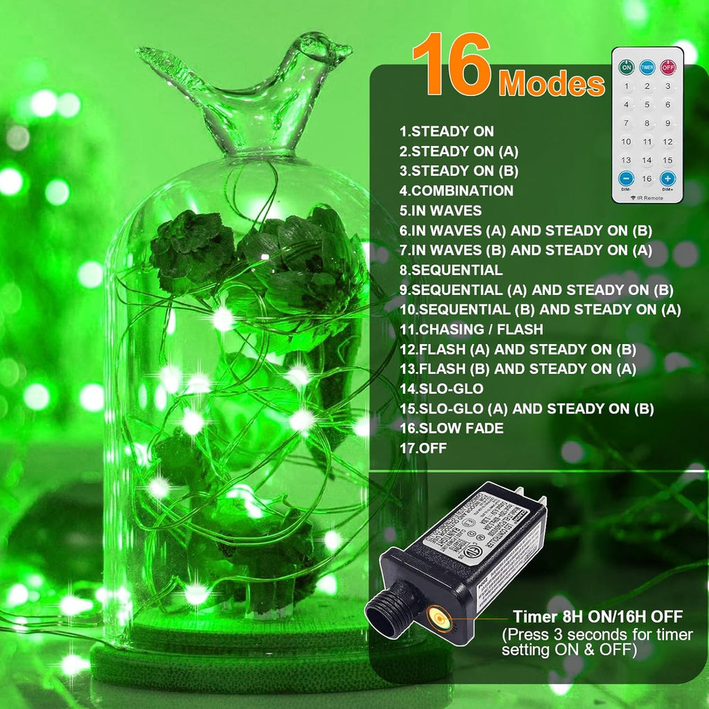 LAMPHOME Fairy Lights Plug in, 33Ft 100 LEDs Waterproof Twinkle Firefly Lights, Adaptor Included, Starry String Lights for Wedding Indoor Outdoor Christmas Patio Garden Decoration, Green