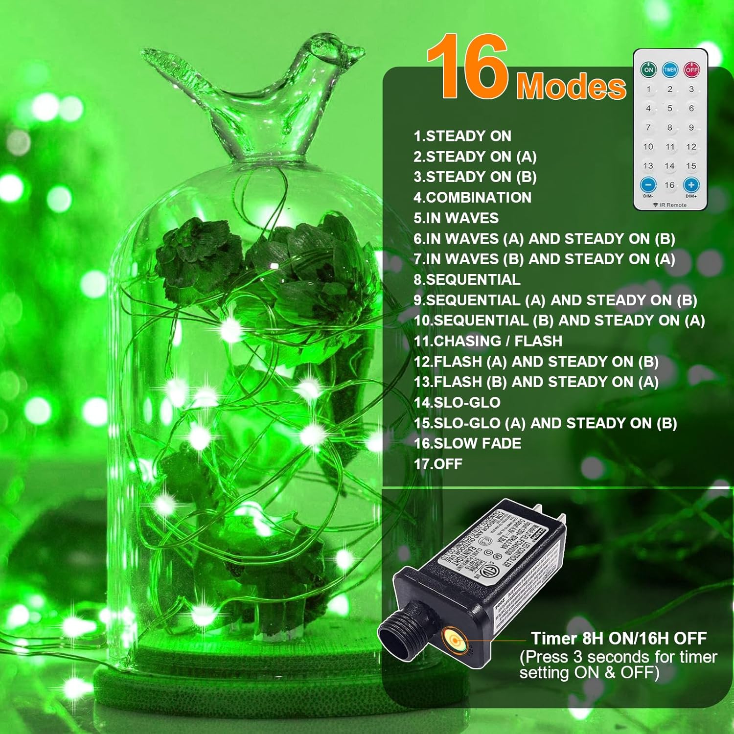 LAMPHOME Fairy Lights Plug in, 33Ft 100 LEDs Waterproof Twinkle Firefly Lights, Adaptor Included, Starry String Lights for Wedding Indoor Outdoor Christmas Patio Garden Decoration, Green