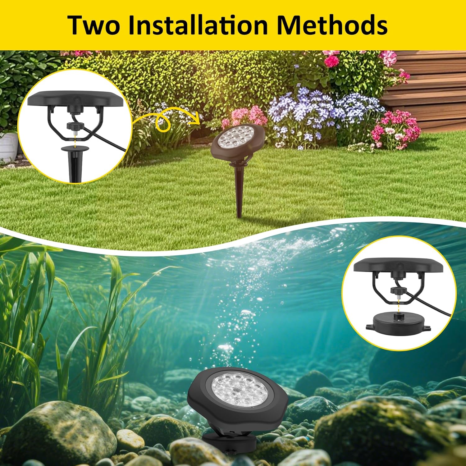 T-SUN Pond Lights LED Underwater – IP68 Waterproof Bluetooth App & Remote Submersible Fountain Lights with 16 Million Colors Dimmable Timer for Outdoor Koi Pond Garden Waterfall Aquarium(Set of 8)