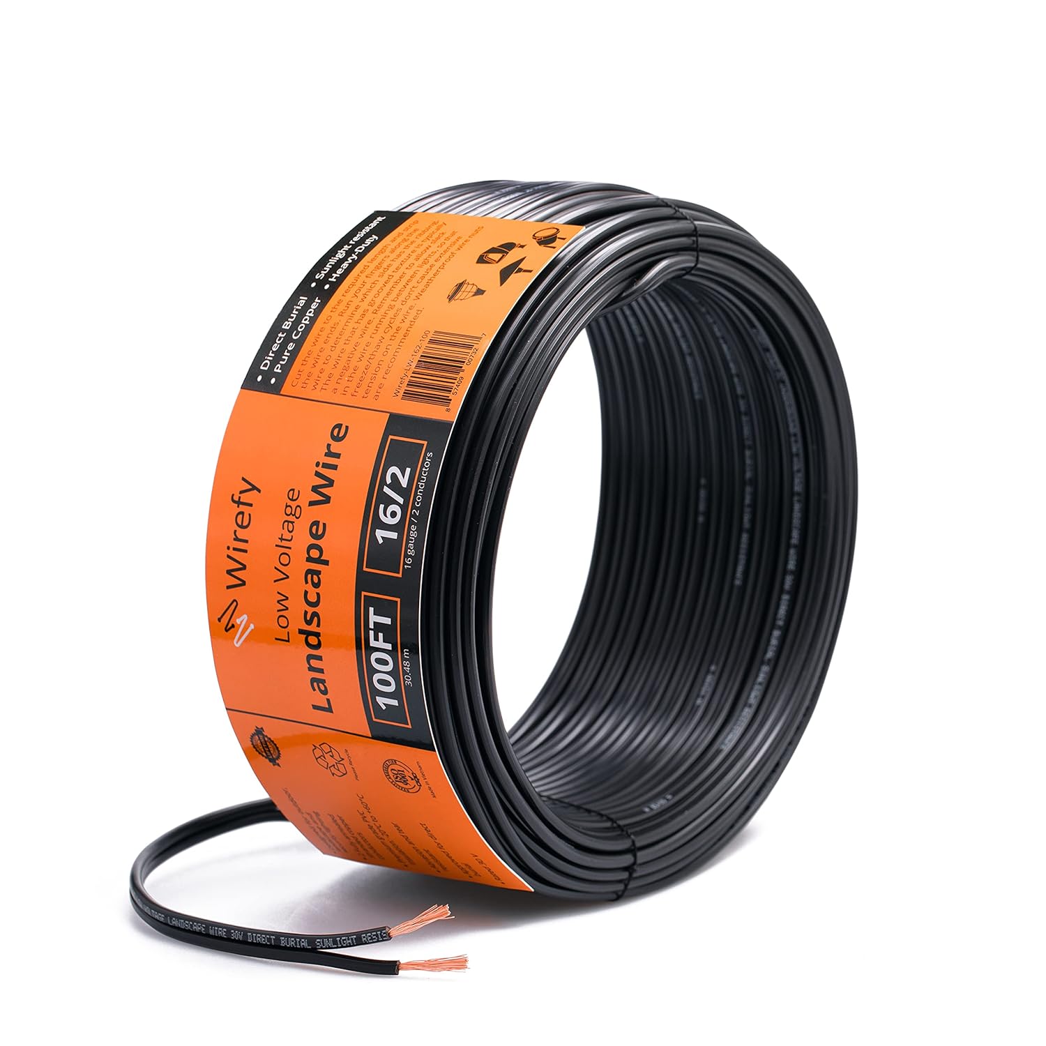 Wirefy 16/2 Low Voltage Landscape Wire 100 ft | Low Voltage Landscape Lighting Wire | Pure Copper | Outdoor Direct Burial | 16-Gauge 2-Conductor 100 Feet | UL Listed