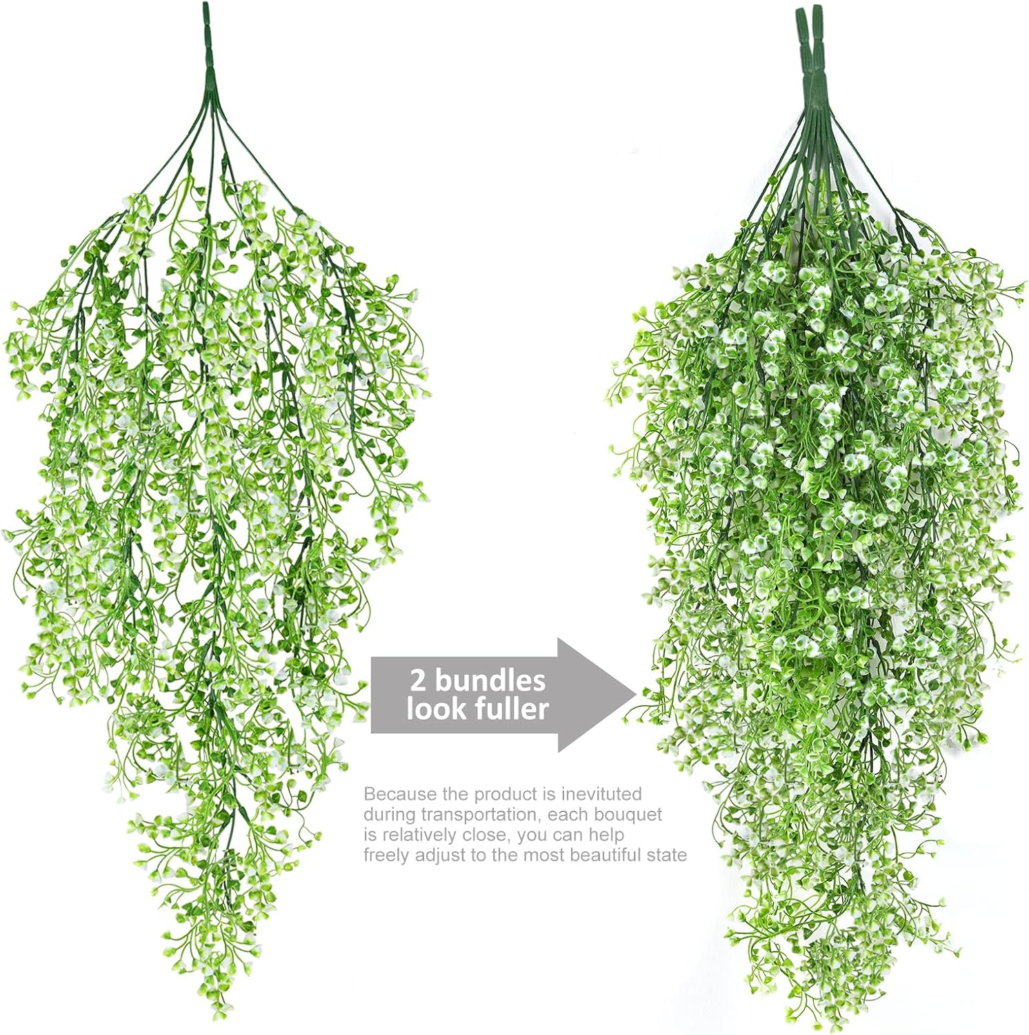 RECUTMS 4 pcs Faux Vines Hanging Flowers Artificial Decor Fake Hanging Plants Artificial Hanging Plants Indoor and Outdoor Garden Hanging Plants Decoration（White）
