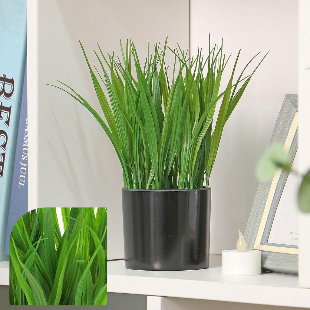 Fake Plants Indoors Potted Wheat Grass Faxu Plants for Desk Table Shelf Decor, Artificial Plants Greenery Indoor for Bathroom Office Kitchen Living Room Farmhouse Home Decoration