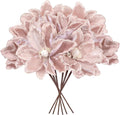 8 Pcs Large Christmas Flower Magnolia Flowers Christmas Tree Decoration Artificial Poinsettia Stems Velvet Xmas Ornaments for Xmas Tree Table Decor(Pink,12 Inch)