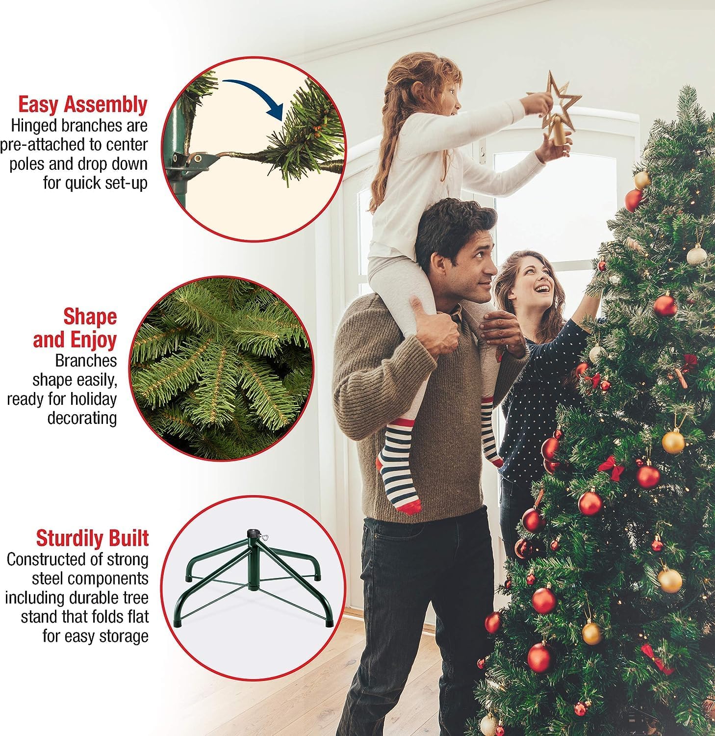 National Tree Company 6.5 ft Pre-Lit Carolina Pine Artificial Christmas Tree, 650 Clear Lights, 911 Tips, Includes Stand, Green