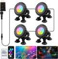 T-SUN Underwater LED Pond Lights – IP68 Waterproof Submersible Fountain Lights with App & Remote Control, 16M Colors Underwater Lighting for Koi Ponds/Garden Water Features Aquarium (4-Pack)