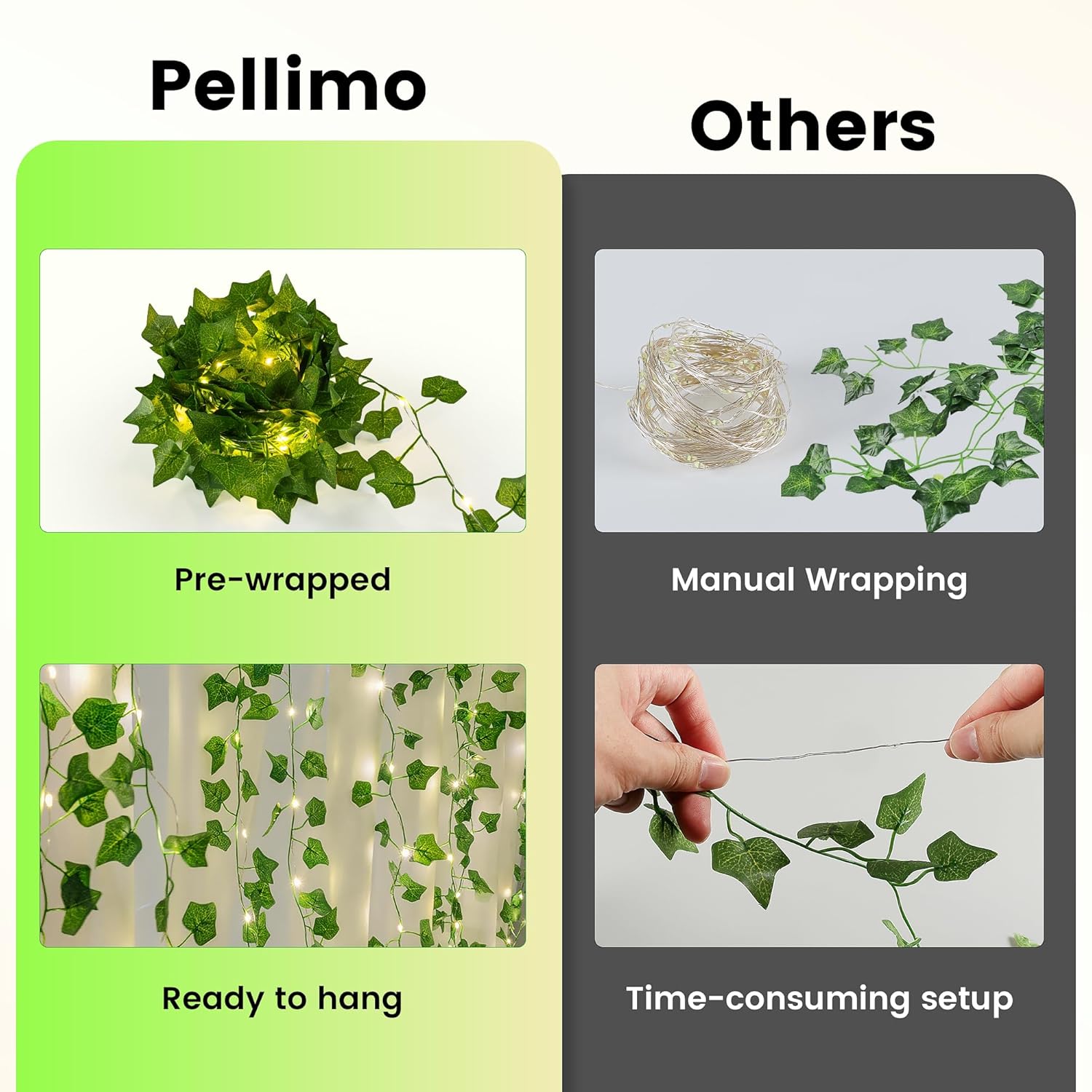 Vine with String Lights Battery Operated, 23FT 73 LED Ivy Leaf Lights USB Powered, Lighted Ivy Garland for Bedroom, Wall, Party, Garden, Birthday, Wedding, Room Decor, Warm White