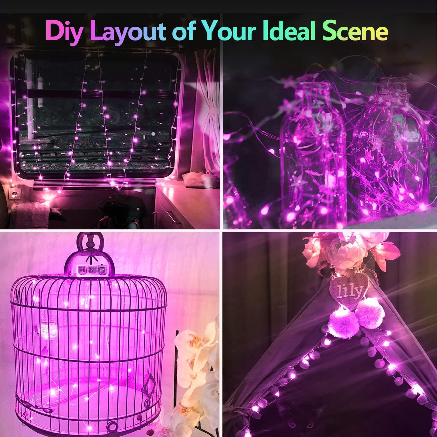 2 Pack 100LED Christmas Battery Operated Fairy Lights with Remote, 8 Modes String Lights with Timer, Dimmable, Memory Function, Waterproof Twinkle Lights for Outdoor Indoor Christmas Decor(Purple)