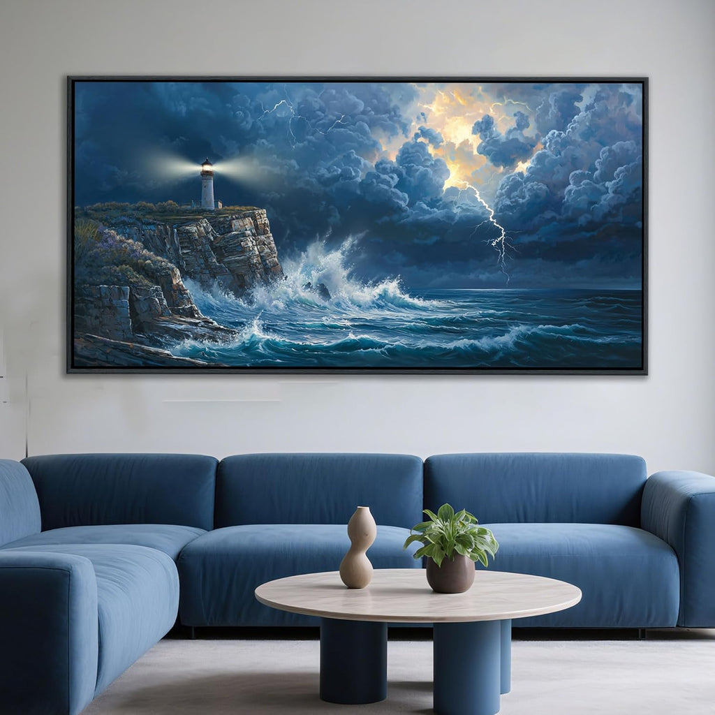 YDYSUNE Large Wall Art- Coastal Canvas Wall Decor Painting Navy Blue Picture ocean decor Lighthouse Artwork for Dining Room,Living Room,Bedroom Decoration Size 29x58 Inches