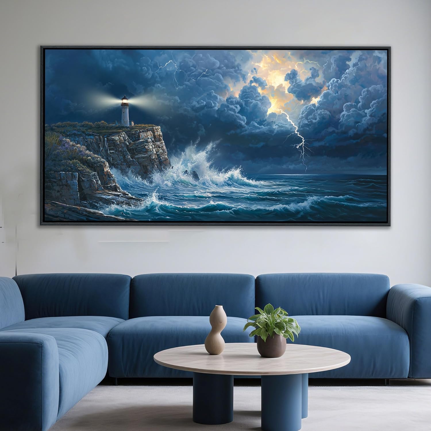 YDYSUNE Large Wall Art- Coastal Canvas Wall Decor Painting Navy Blue Picture ocean decor Lighthouse Artwork for Dining Room,Living Room,Bedroom Decoration Size 29x58 Inches