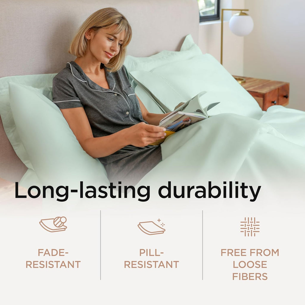 Threadmill Full Size Sheets | 600 Thread Count Bed Sheets Set with 16” Deep Pocket for Full Size Mattress | Sateen Weave 4-Piece Bedding Set with Cooling Effect | Seaglass