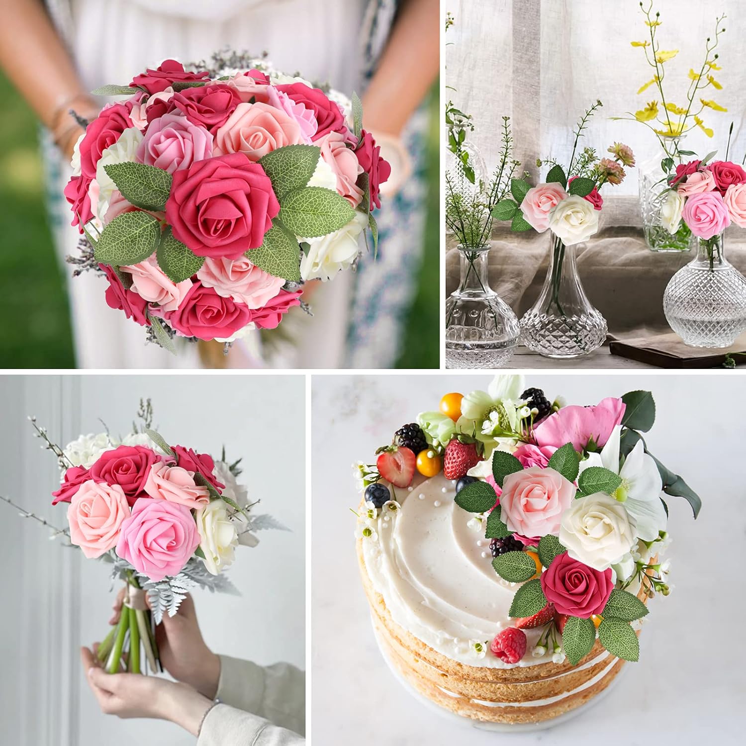 AmyHomie Artificial Flower Seriesa Red Rose 25pcs Real Looking Fake Roses w/Stem for DIY Wedding Bouquets Centerpieces Arrangements Party Baby Shower Valentines Day Christmas Tree Decorations