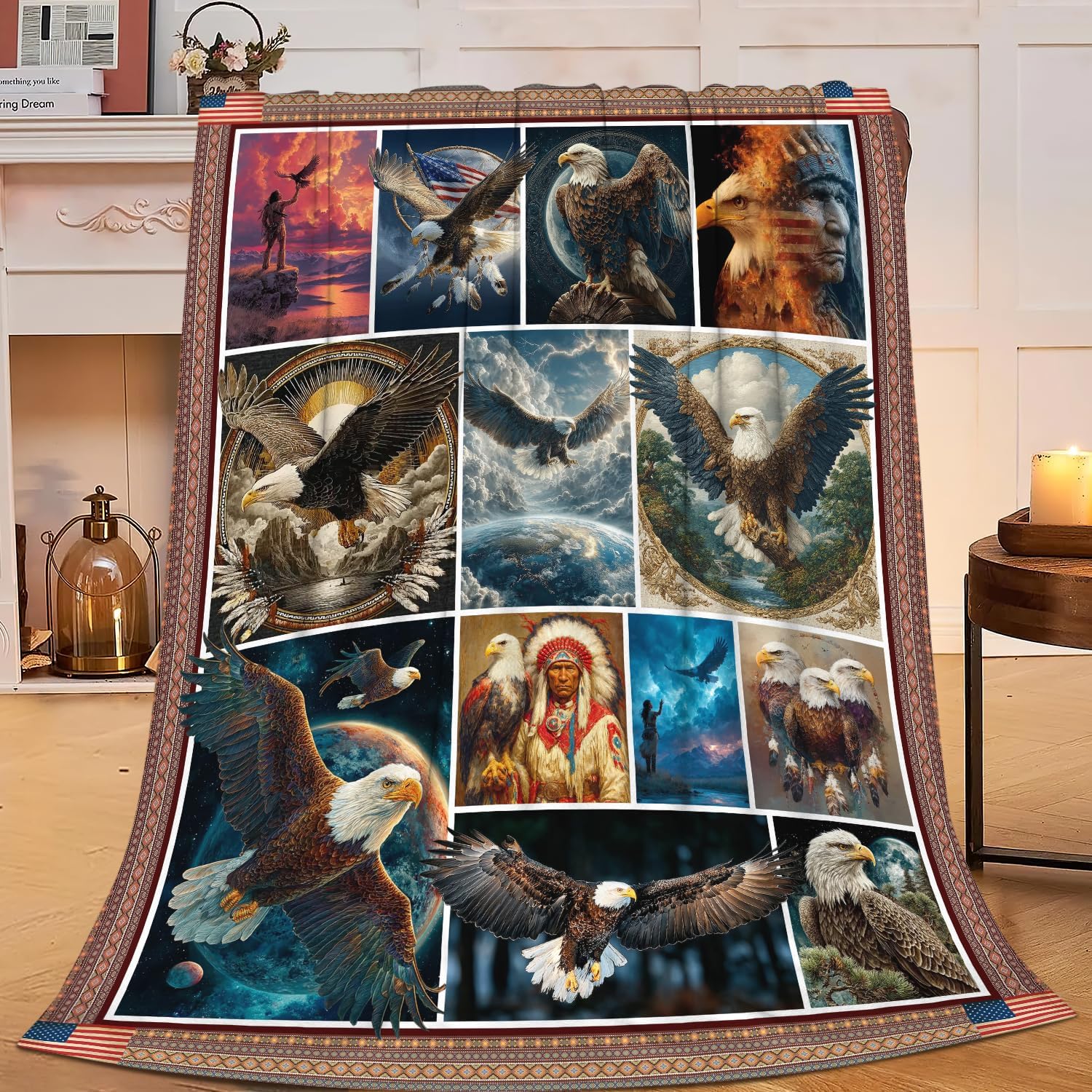 Bald Eagle Throw Blanket Native American Eagle Stuff Gifts for Kids Girls Boys Adults Women Men Soft Cozy Warm Plush Fluffy Fuzzy Fleece Blanket Decor 60''X80''