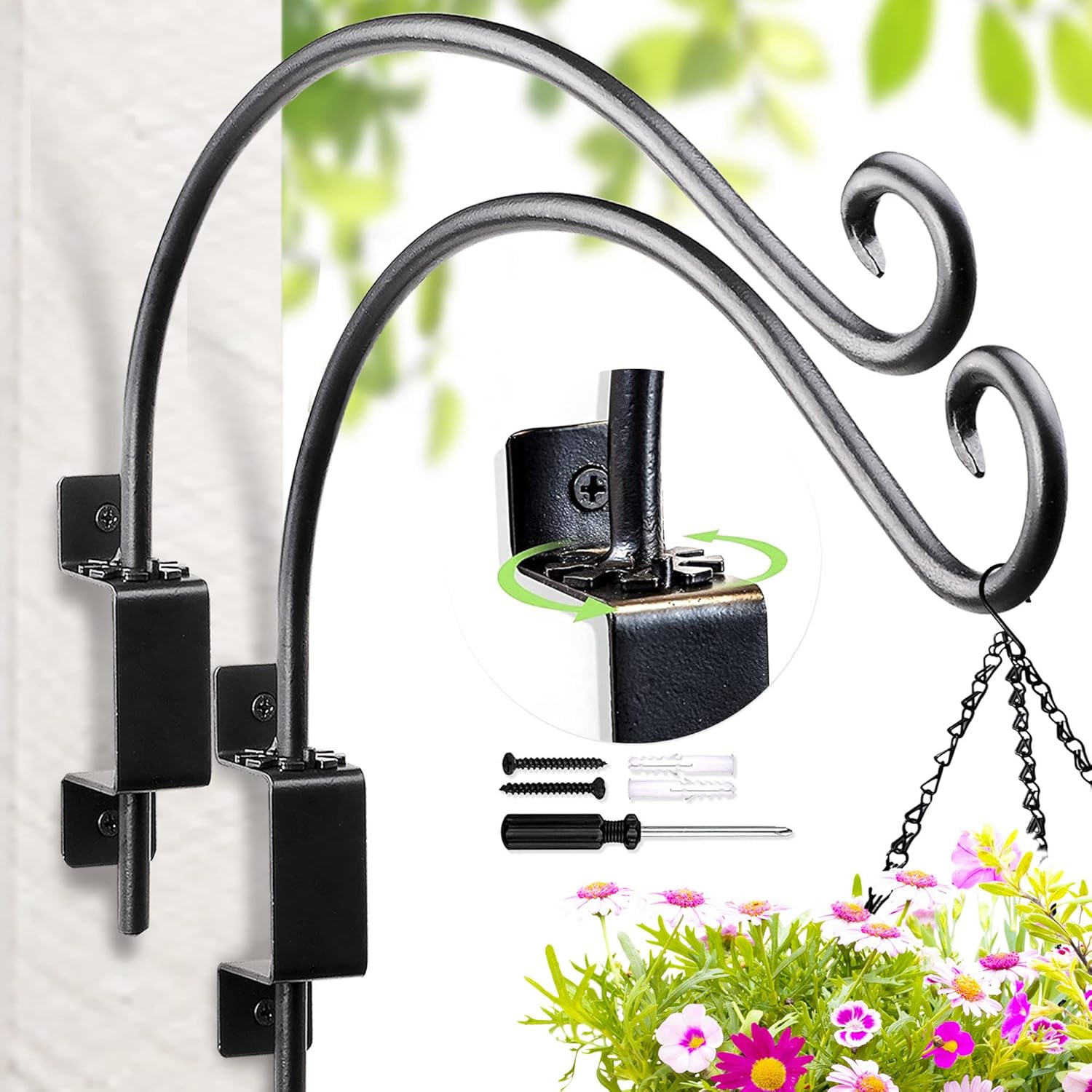 Swivel Bird Feeder Hanger Hook: Swivel Hanging Plant Bracket Outdoor - Wall Mount Hanging Hook for Bird Feeder 16Inch 2Packs