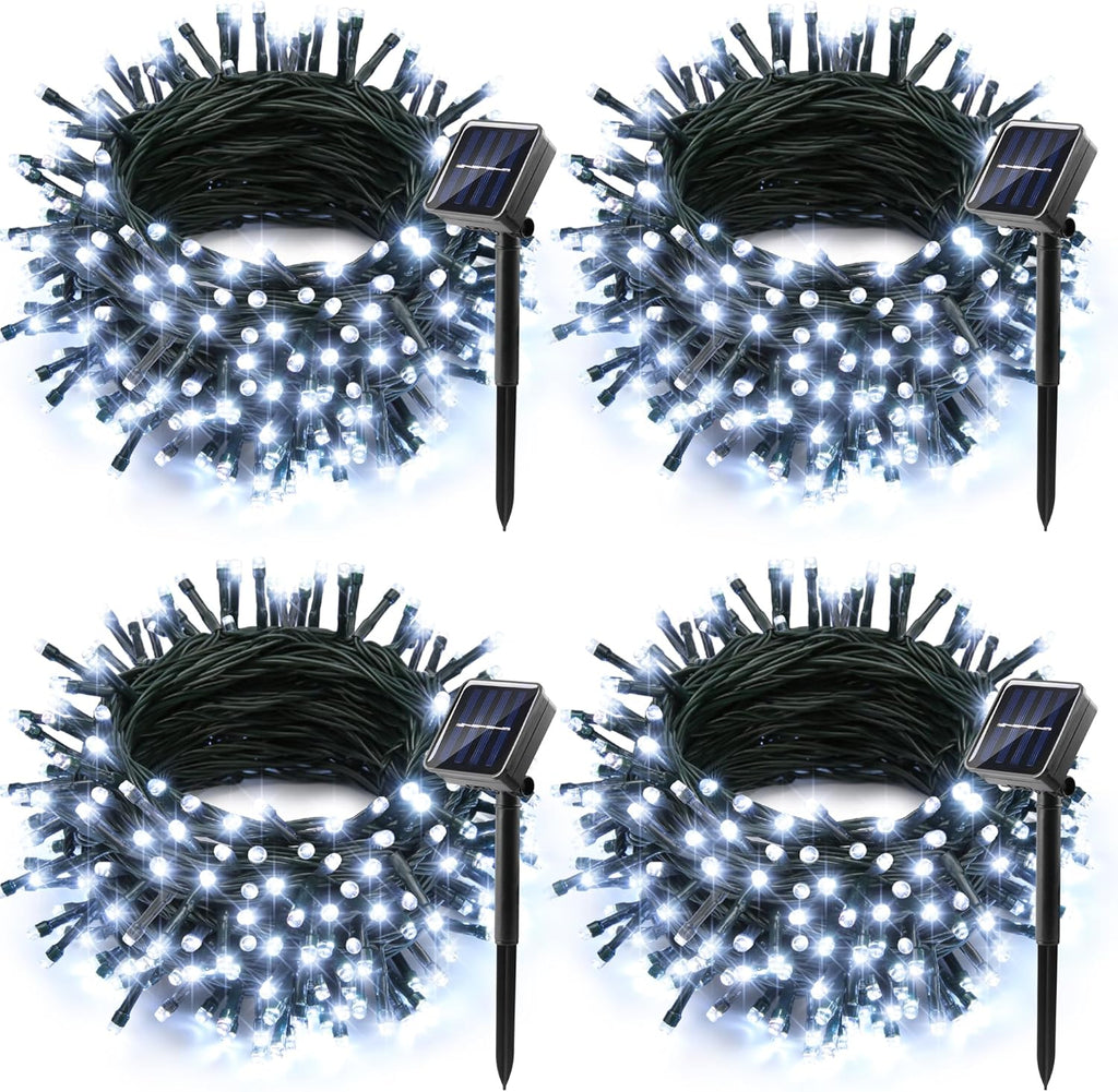 Joomer Solar Christmas Lights Outdoor 4 Pack Total 156FT 400LED 8 Lighting Modes Solar String Lights Waterproof Fairy Tree Lights for Garden Yard Patio Christmas Decoration (White)