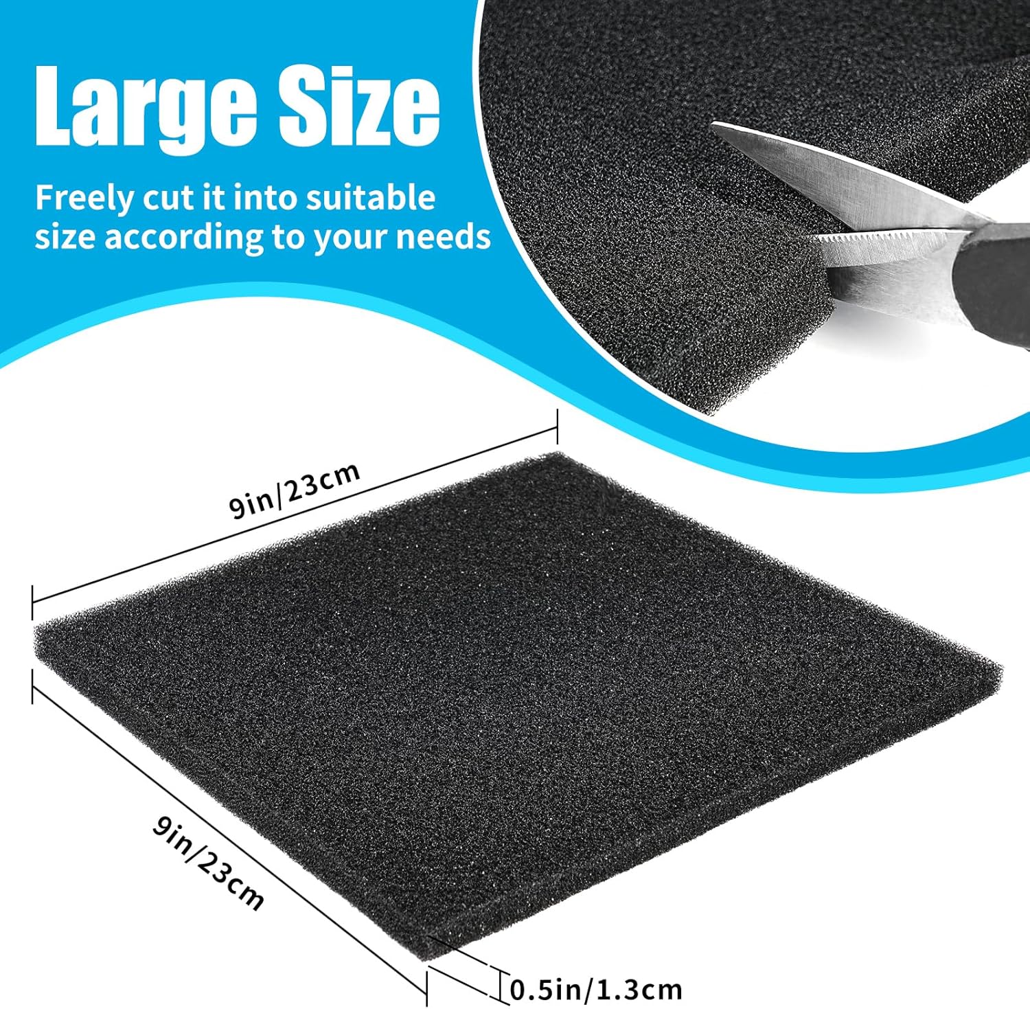 AQUANEAT 2 Pack Aquarium Bio Sponge Filter Media Pad Cut-to-Size Open Cell Foam Sheet for Fish Tank Sump (9" x 9" x 0.5") Black