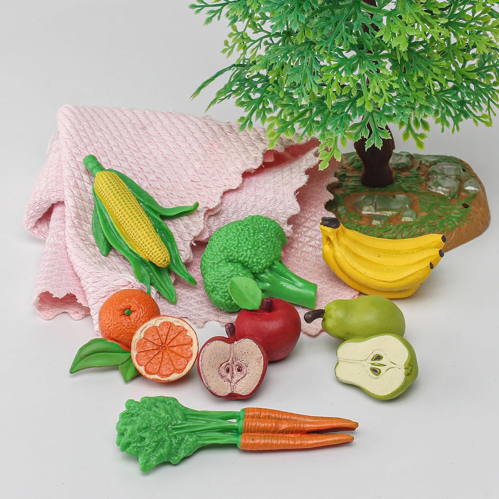 Veggies and Fruits Toys for Centerpieces and Decor at Farmers Market Themed Set - Vegetables Learning Realistic Food Bananas Apples Figurines